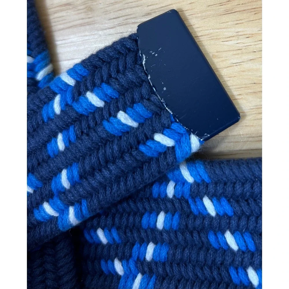 Hollister Web Belt Mens L Blue Nautical Woven Fabric Adjustable Slider Buckle